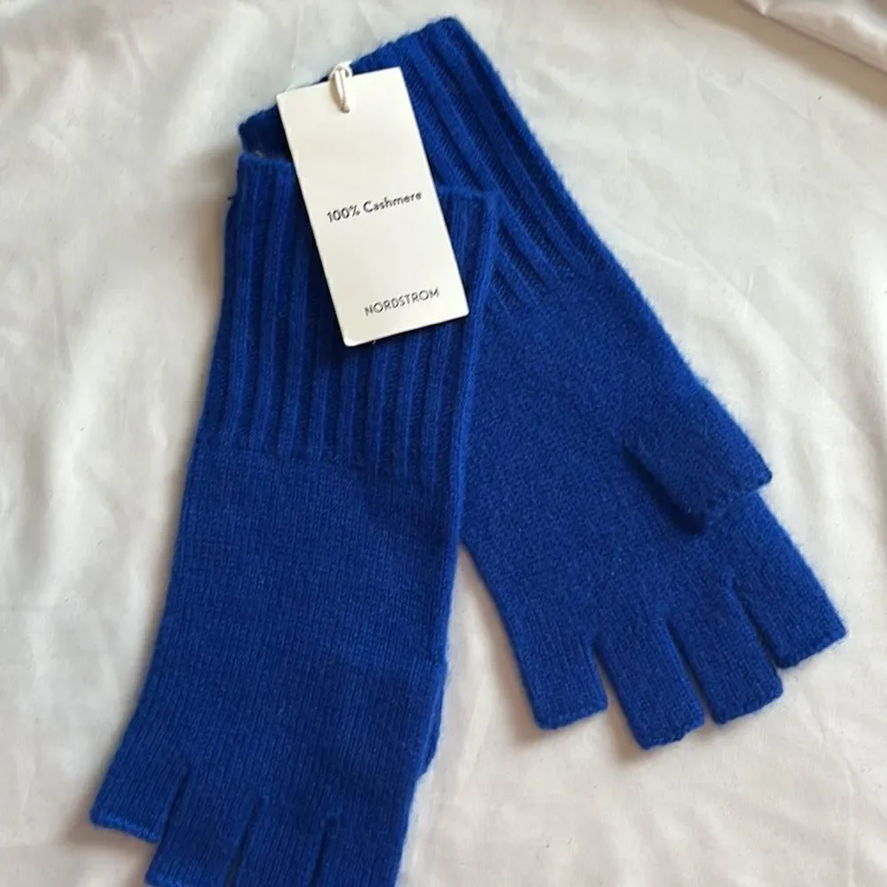 NORDSTROM WOMENS CASHMERE FINGERLESS GLOVES BLUE ONE SIZE NWT